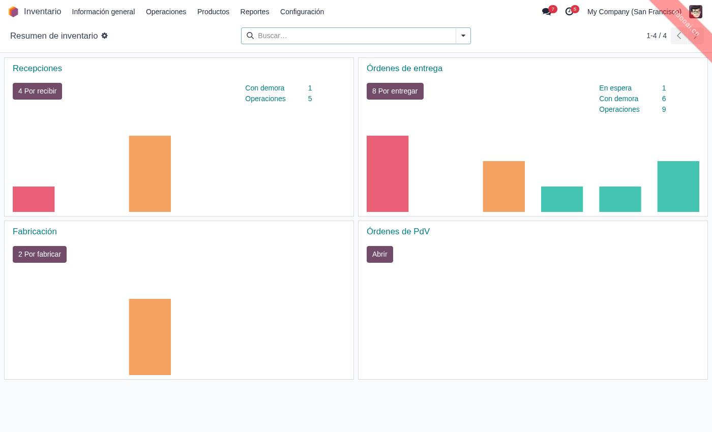 Vista real de inventario en Odoo 18